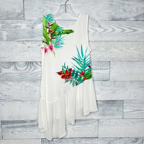 Desigual Tropical Sleeveless Top with Asymmetrical Hem - Picture 1 of 5